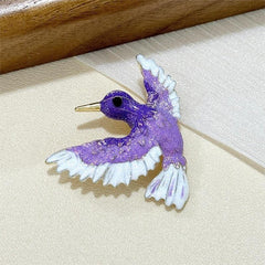 Vintage blue wing bird enamel brooch front view