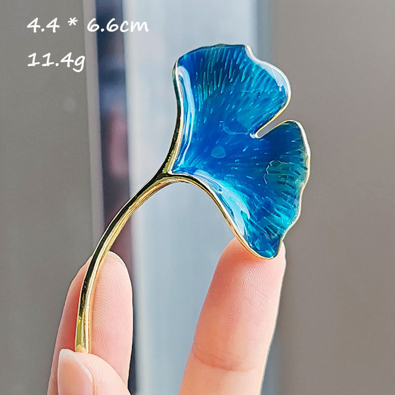Close-up Ginkgo Leaf Brooch showing sparkling crystals image 2