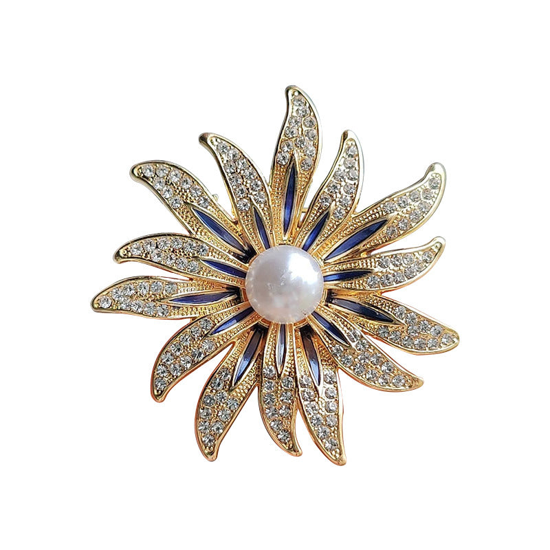 elegant floral pin on a cardigan