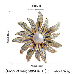 sunflower brooch displayed on a model