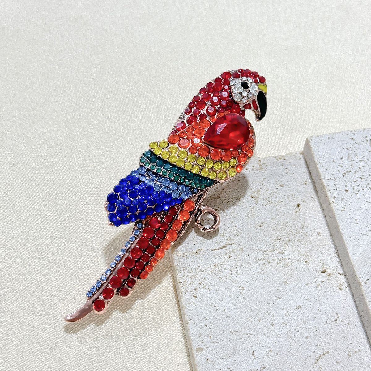 Alloy parrot brooch with rhinestone detailing