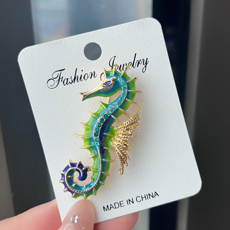 Multi-colored Seahorse Enamel Brooch fashion image