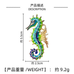 Seahorse Enamel Brooch on stylish outfit