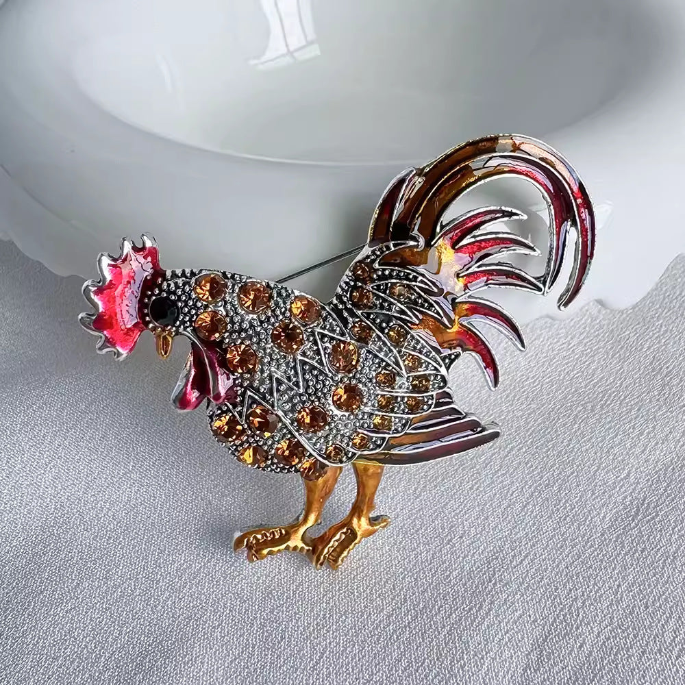 Display of beautiful yellow rooster brooch
