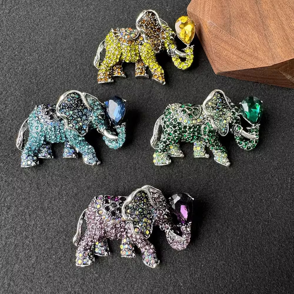 Close-up of Rhinestone Elephant Brooch - Image 2
