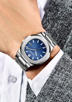 Luxury Quartz Men's Watch in Silver-Blue Colour