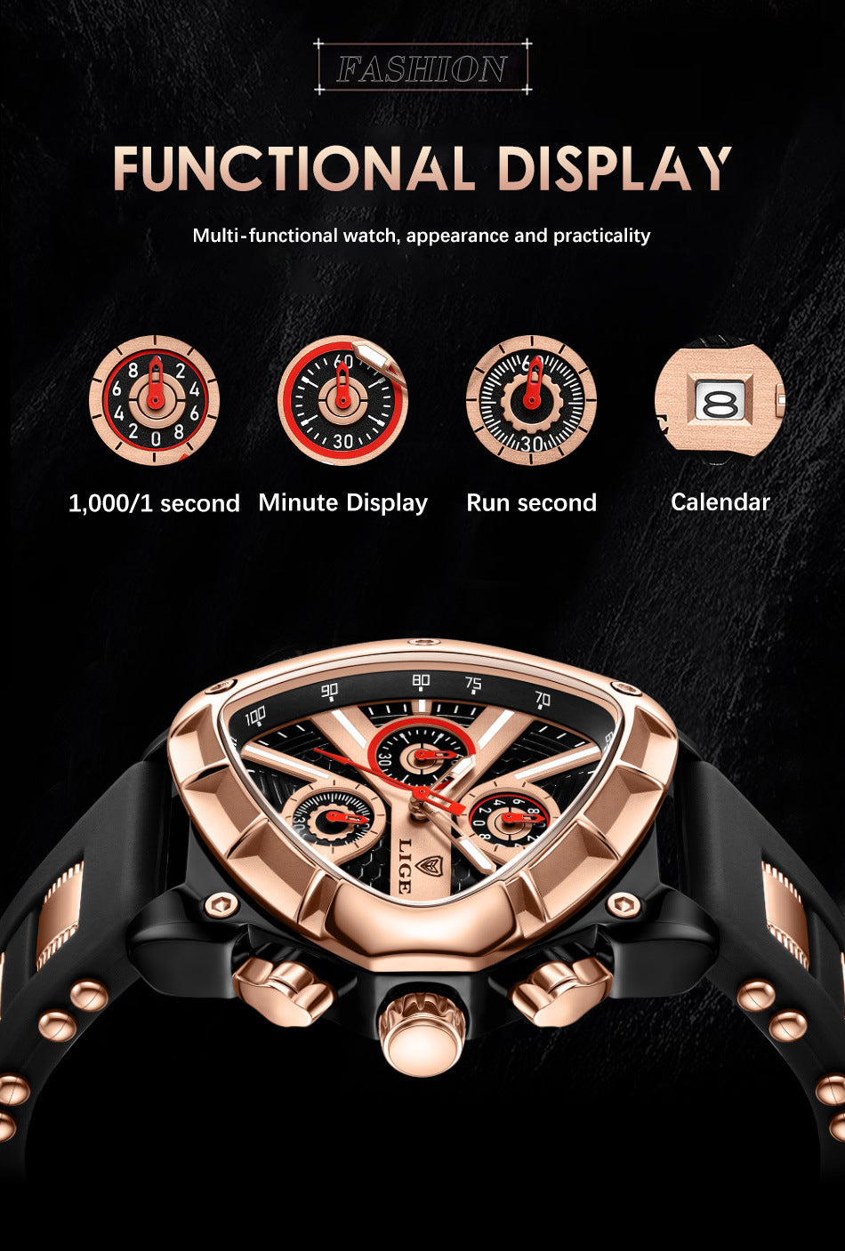 Water-resistant quartz watch with date display