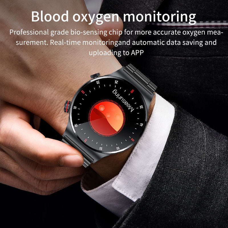 Image of stylish black smartwatch with Bluetooth feature