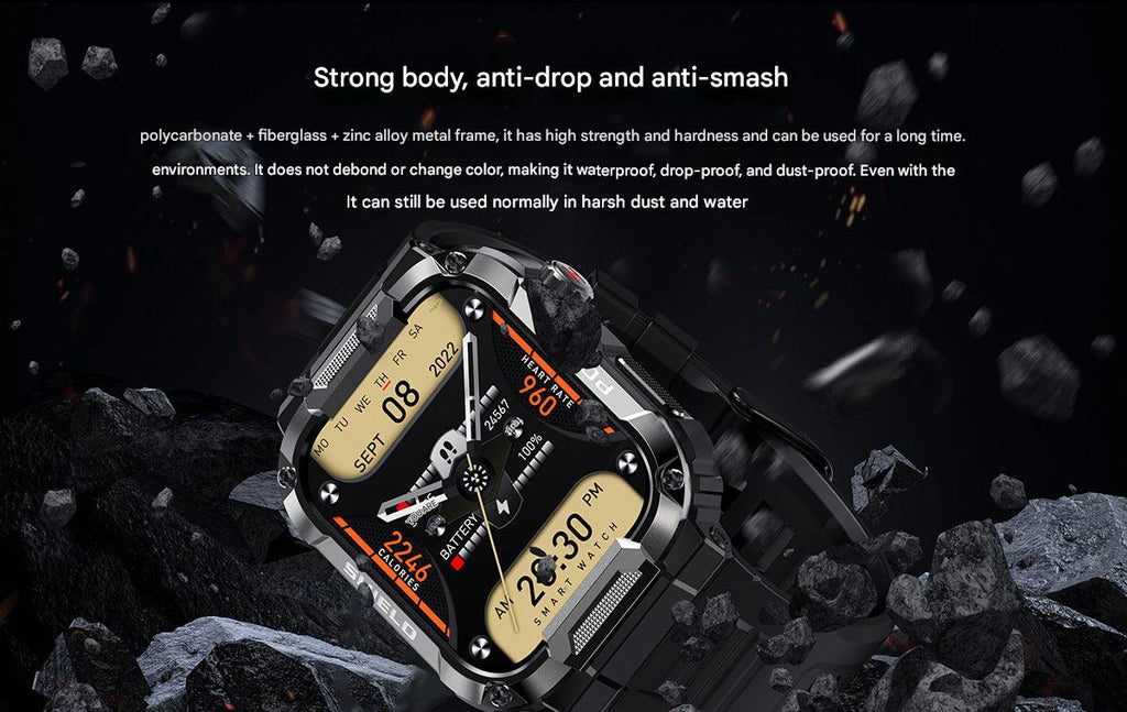 MK66 smartwatch front view with 1.85-inch display