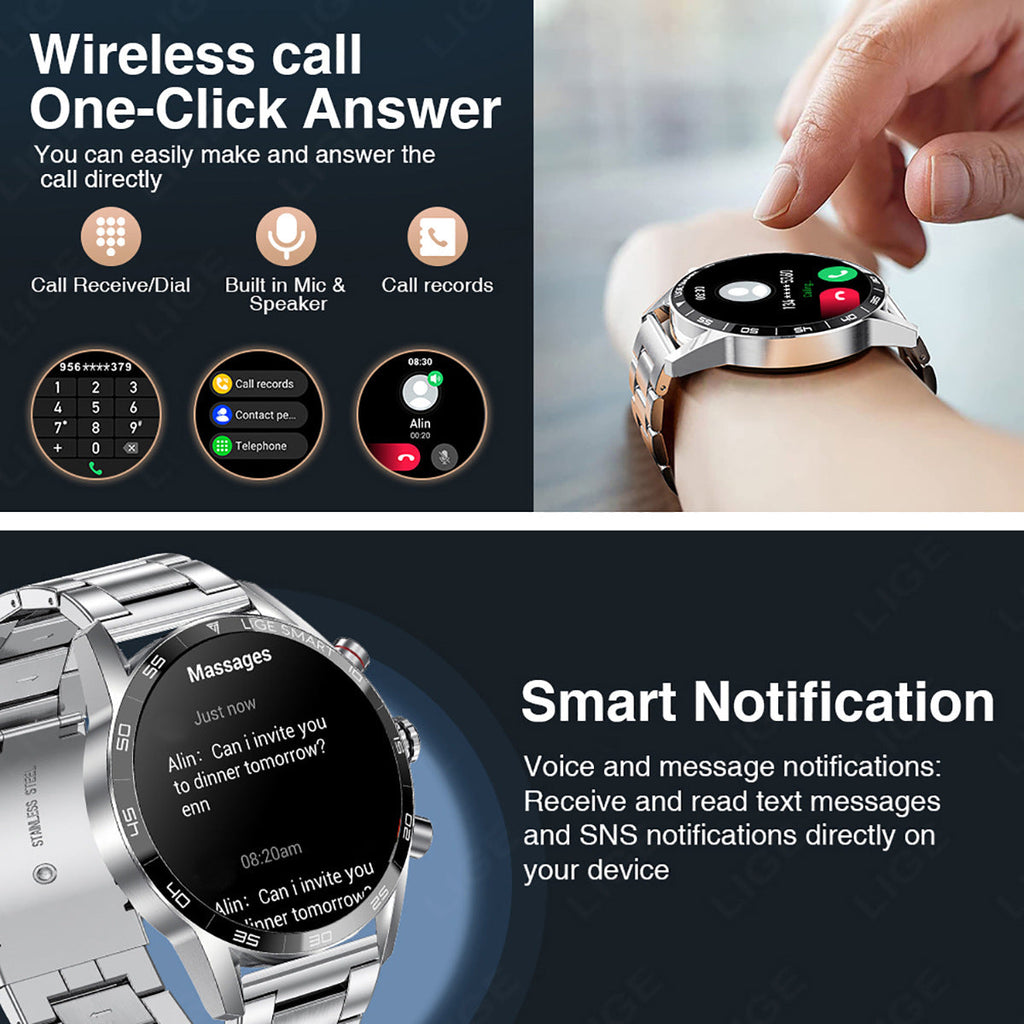 Smartwatch with stainless steel band