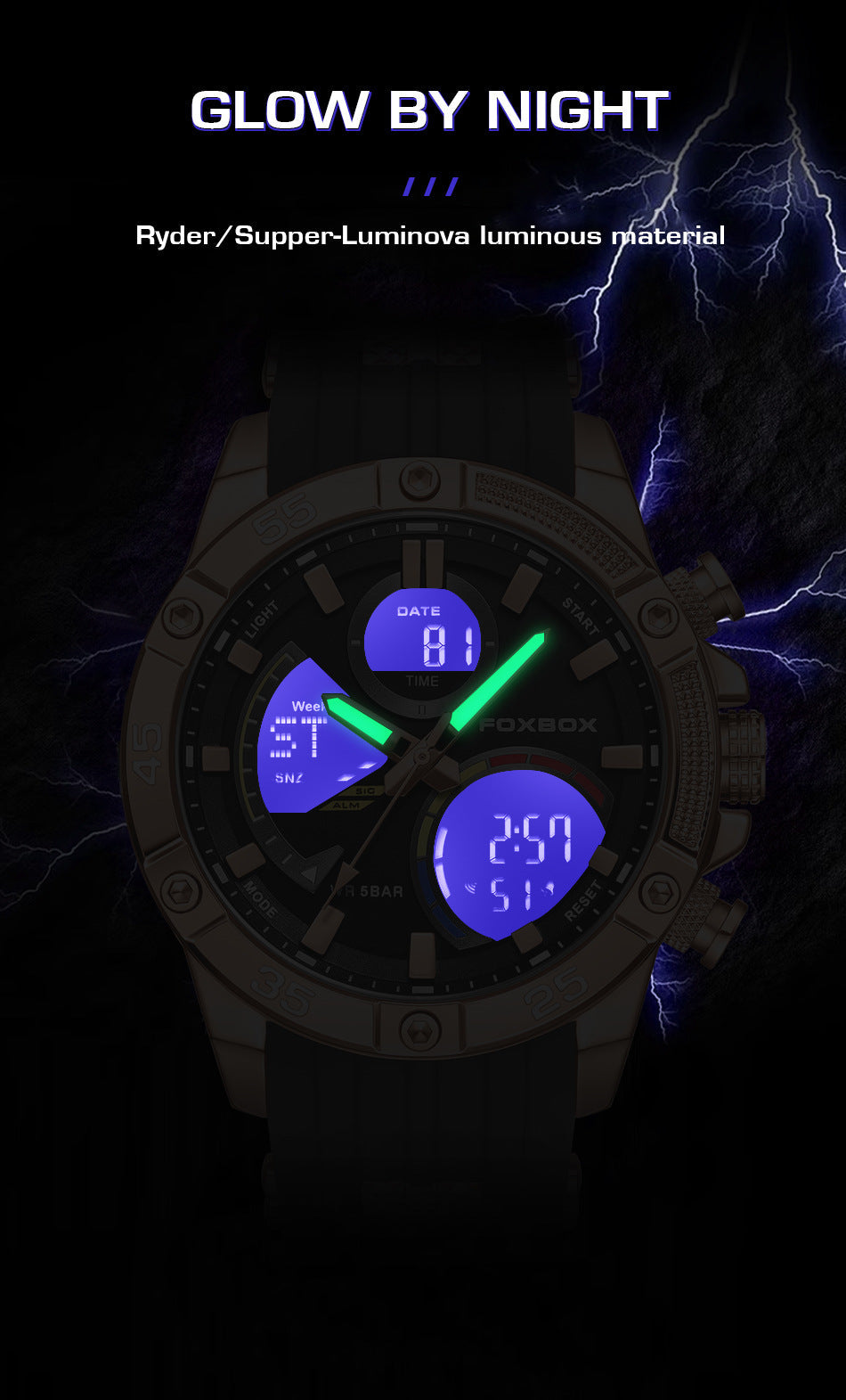 Stylish gold-black multifunctional sports watch