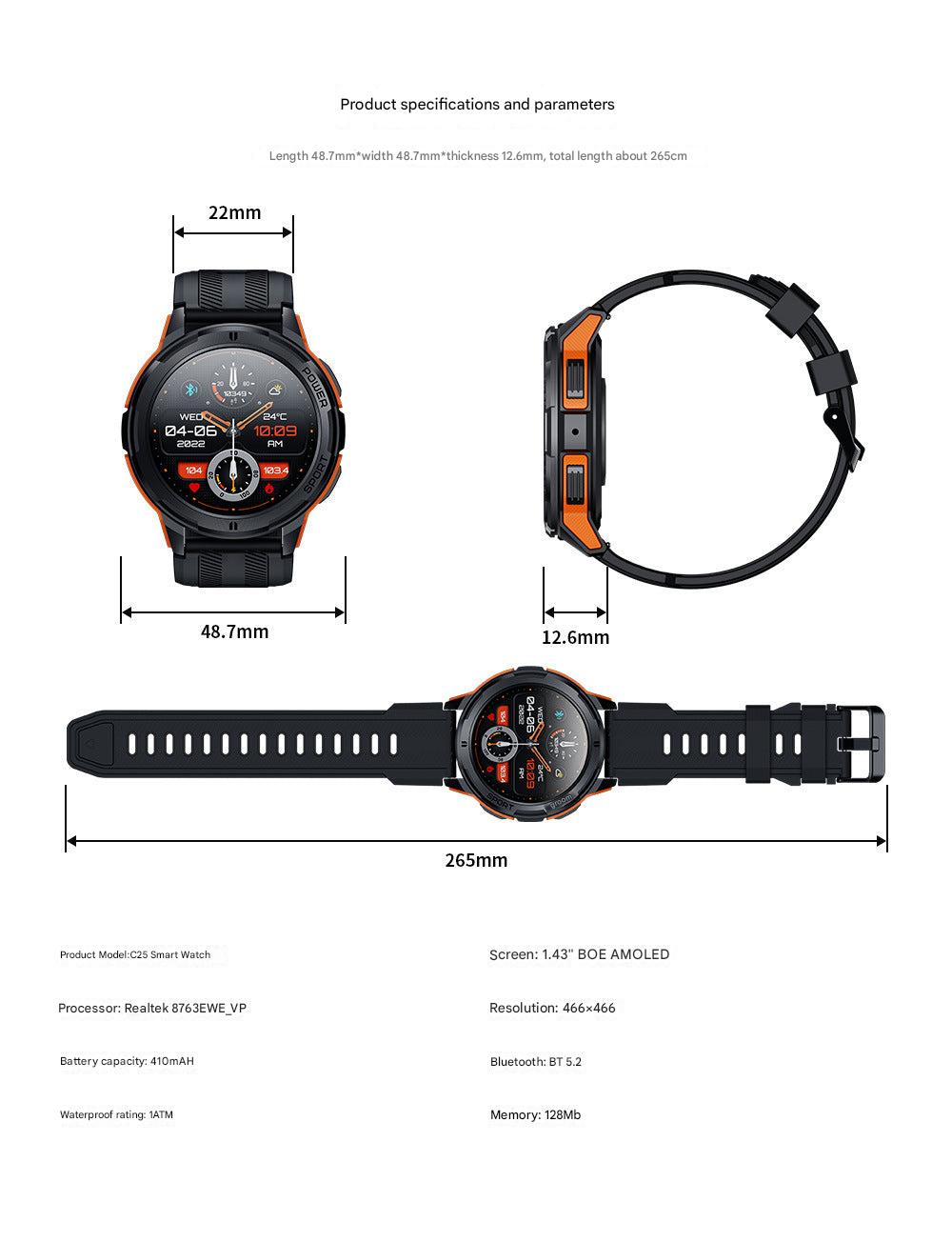 C25 smartwatch making a call via Bluetooth