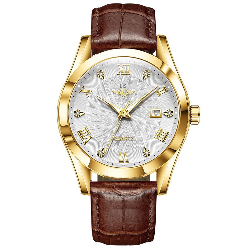 Close view of a men's watch showcasing a luminous dial