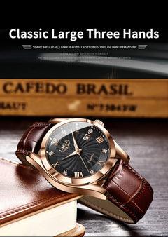Men's quartz watch featuring a calendar function