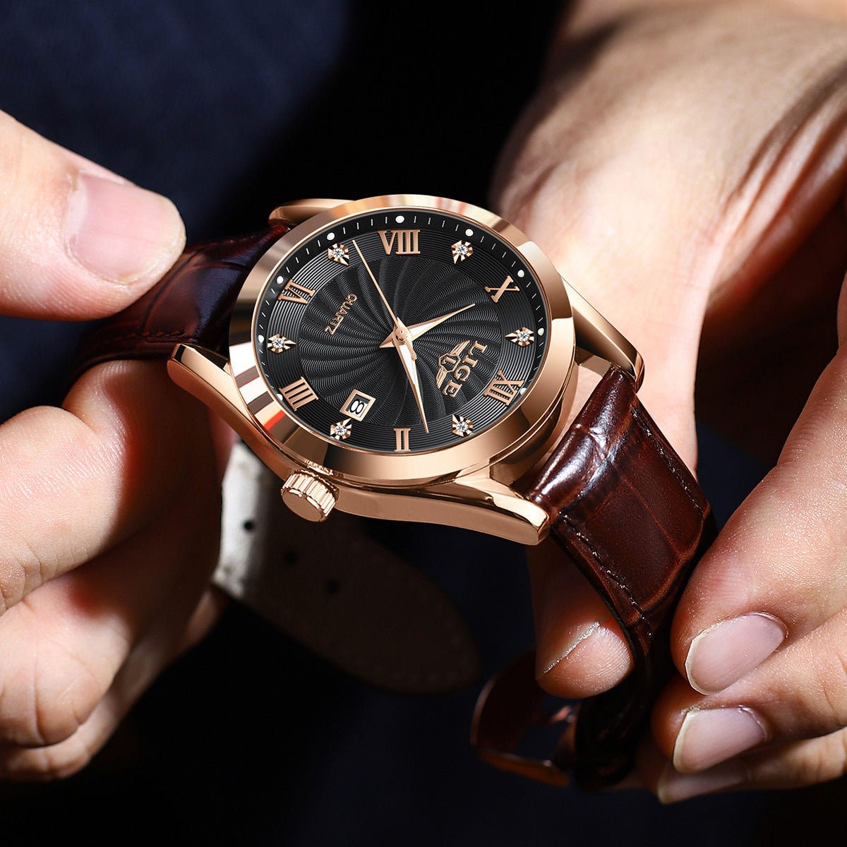 Men's quartz watch featuring a calendar function