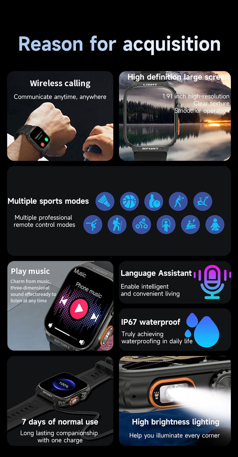 LIGE smart watch in stylish black colour