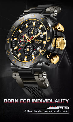 LIGE stylish watch with luminous dial and calendar function