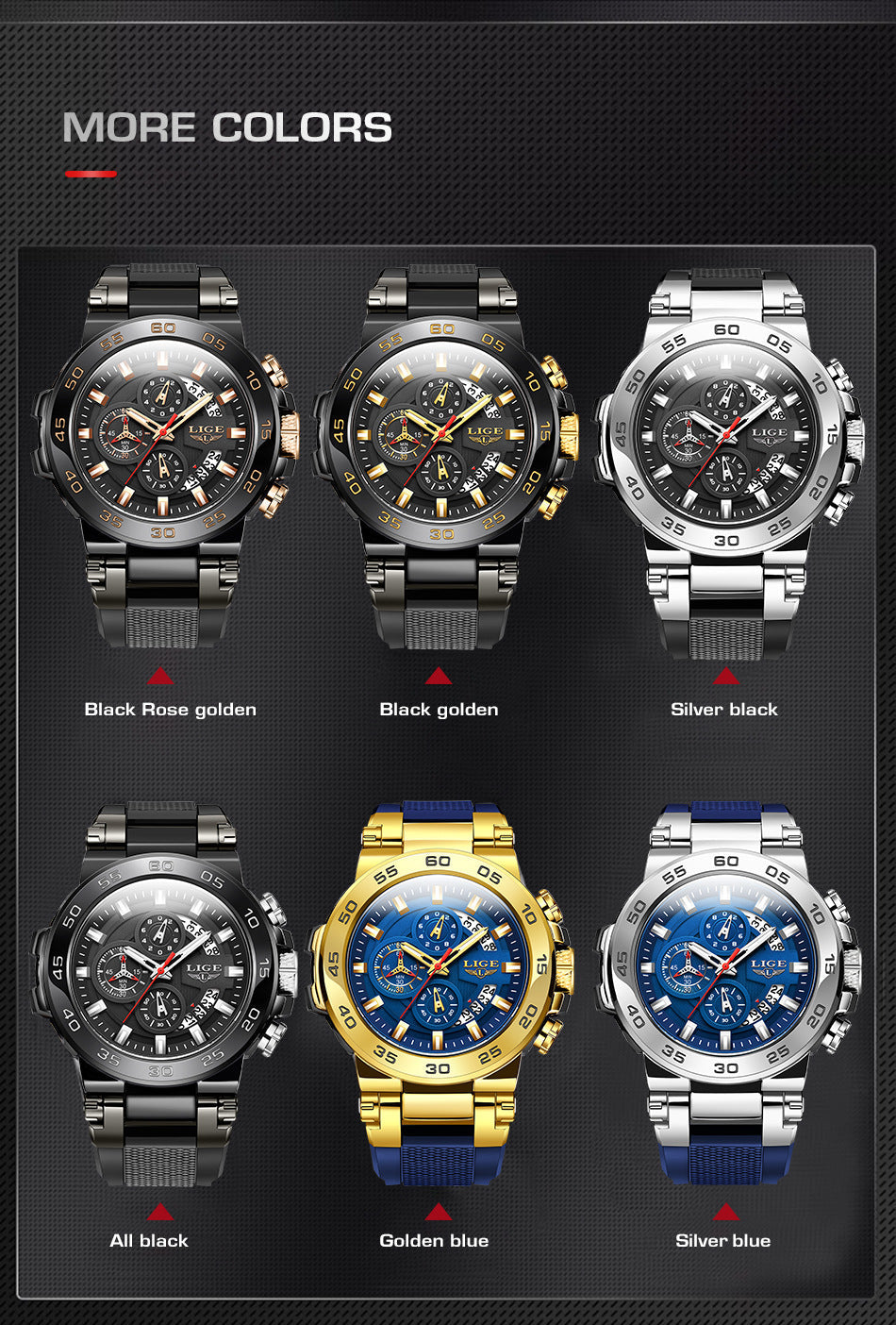 LIGE watch features a robust mineral glass face