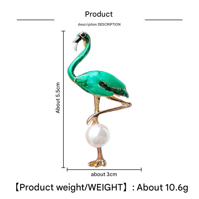 Charming Enamel Flamingo Pearl Brooch in natural light