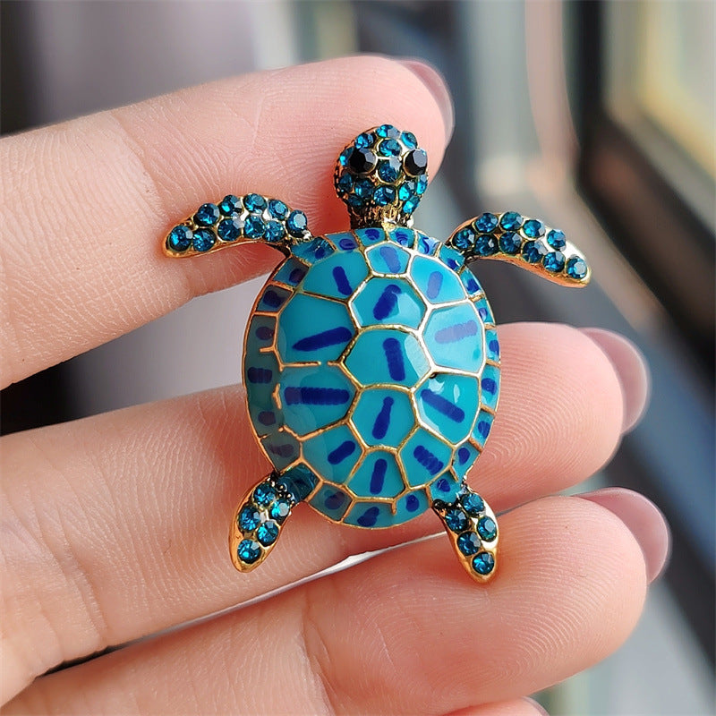 Blue Turtle Brooch Design with Rhinestones Image 2