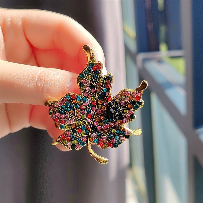 Detailed view of the colourful crystals on the brooch