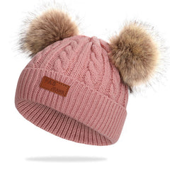 Kids winter knit hat with pom-pom in yellow