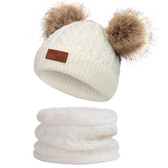 Cozy winter accessories for children on display