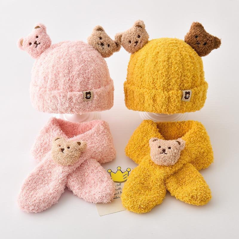 Infant winter accessories on display