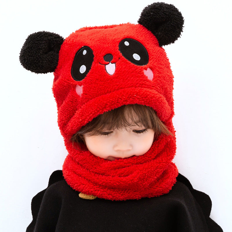 Children's winter scarf with bear ears on display
