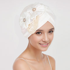 Elegant floral pearl hijab cap in black