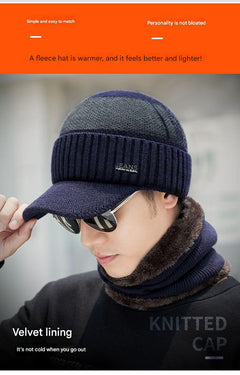 Close-up of fleece lined winter hat and scarf set