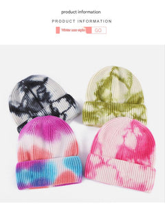 Image of grass green tie-dye beanie for winter