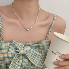 Summer Crystal Pearl Necklace displayed on model