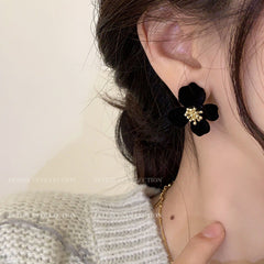 Premium Velvet Floral Earrings with Burgundy Velvet