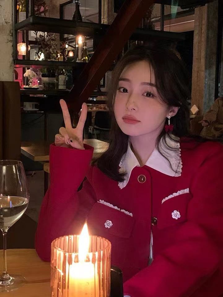 Stylish red velvet bow earrings on display