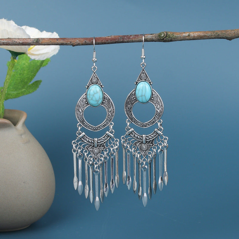 Colourful tassel earrings with geometric design image 4