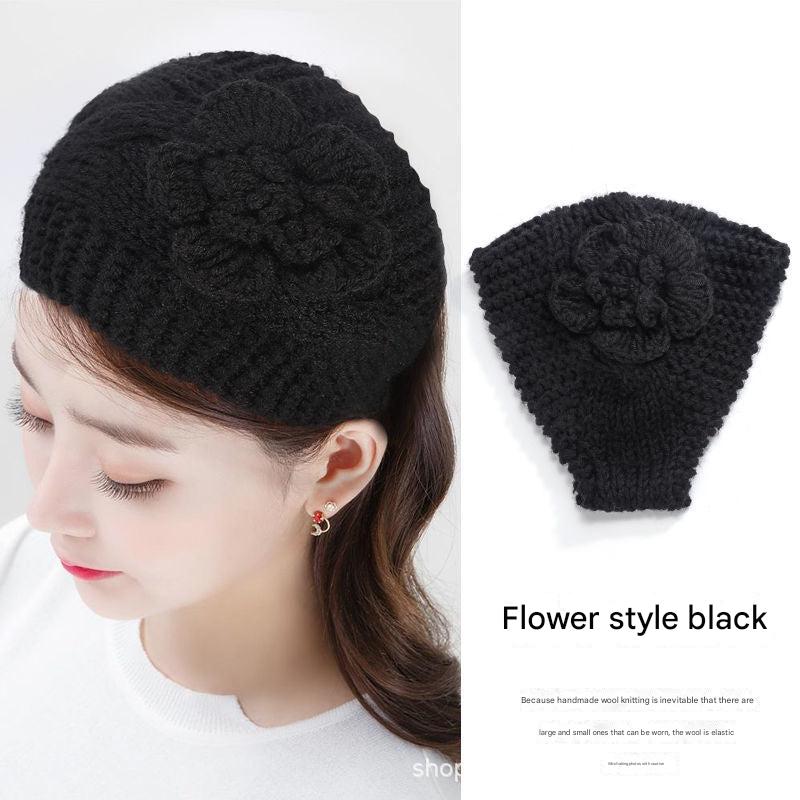 cozy knitted floral headband in dark khaki
