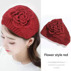 cozy knitted floral headband showcasing floral design