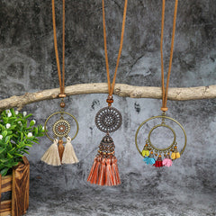 Bohemian long necklace floral pendant close-up