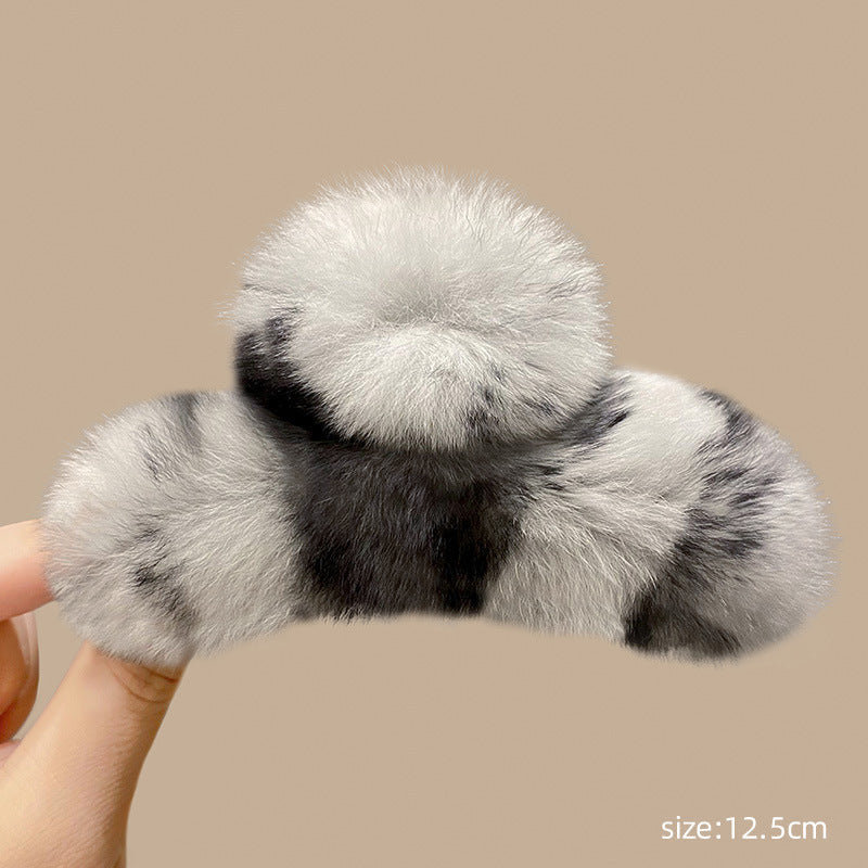 Variety of rabbit fur hair claw clips in different colours