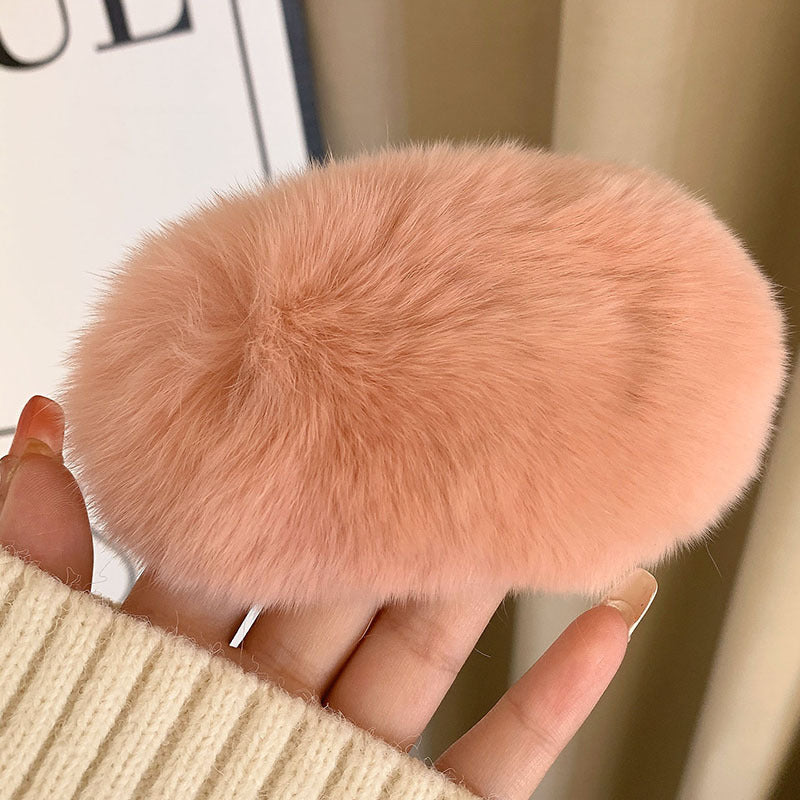 Luxurious rabbit fur hair claw clip in beige colour