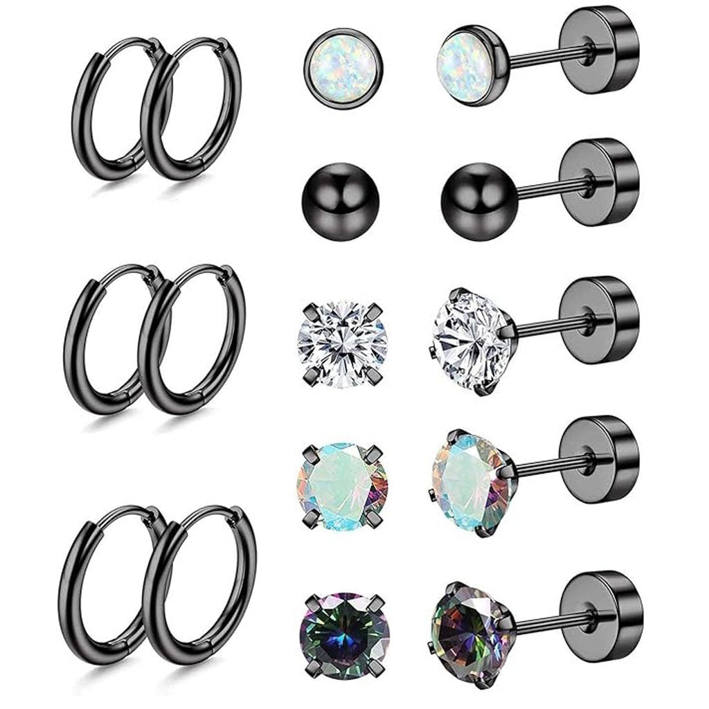 Stylish Stainless Steel Geometric Earrings Set Image 1