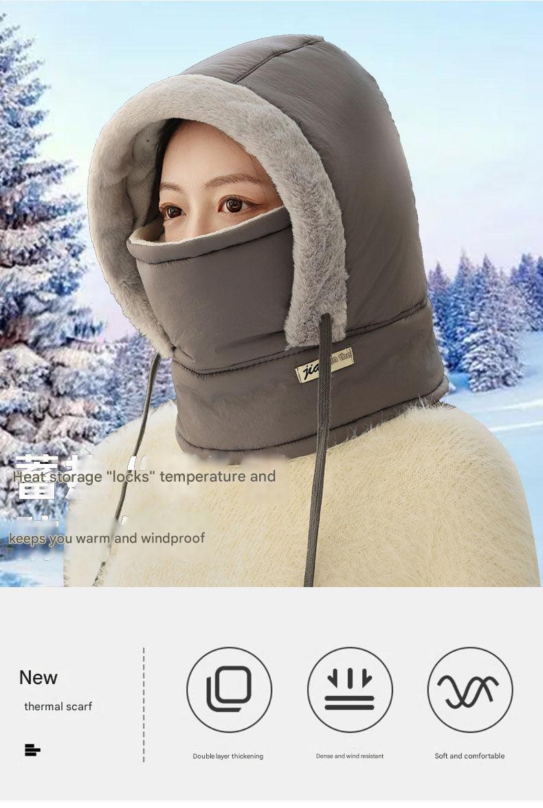 Outdoor winter blue beanie in use