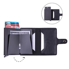 PU card holder opened with cash and cards