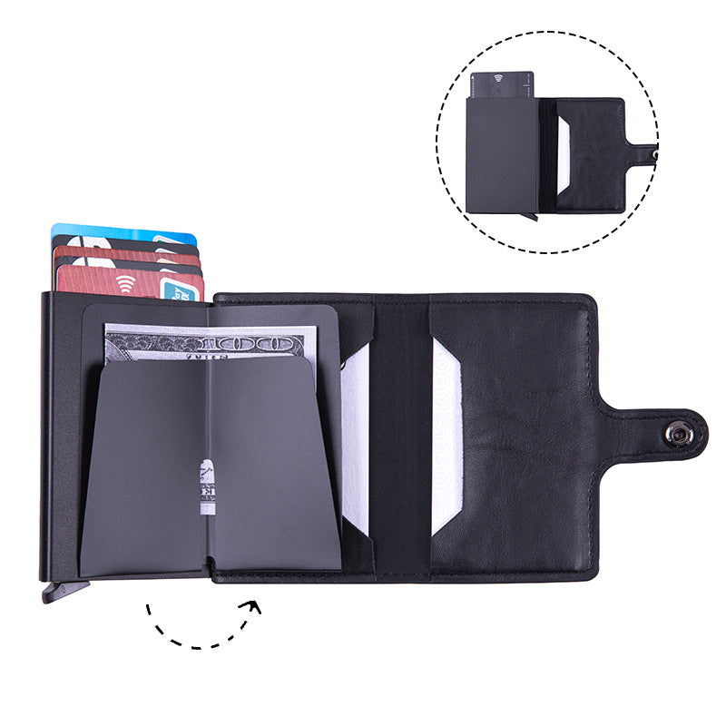 PU card holder opened with cash and cards