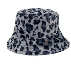 leopard print winter fisherman hat front view