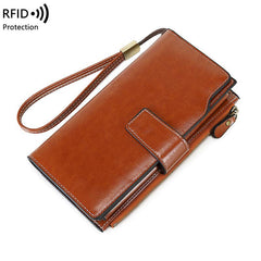 Stylish PU Leather Long Wallet in Vintage Brown