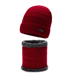 Navy knitted beanie and neck warmer set
