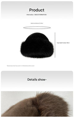 Beige winter beanie for women with faux rabbit fur