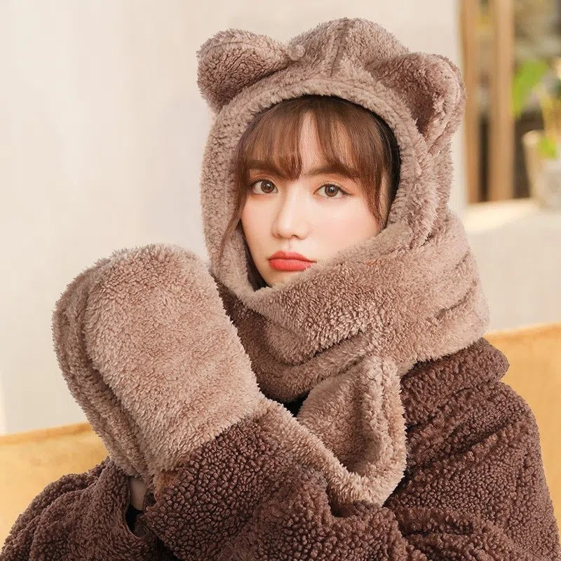Brightly coloured plush winter gear for women